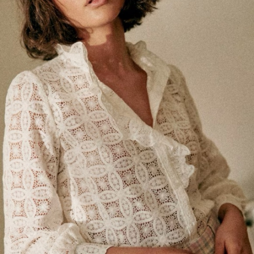 NWT SEZANE CHLO SHIRT IN ECRU GUIPURE 44 12